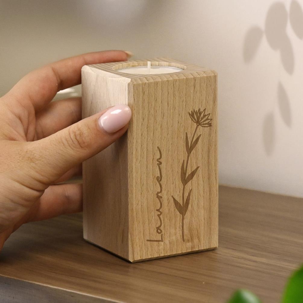 Personalised Floral Wooden Tealight Holder Extra Image 3